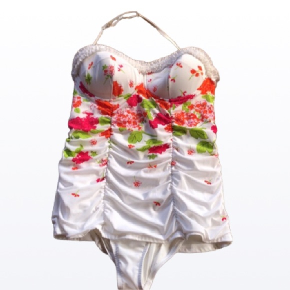 Jantzen White and Red Floral One Piece Swimsuit